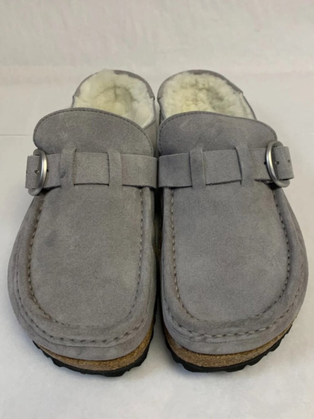 Birkenstock Buckley Shearling Whale Gray Suede Leather Narrow Width Clogs